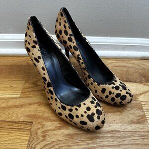TORY BURCH Cheetah Print Shoes Leather Calf Hair Heels Stiletto Platform Sz 7
